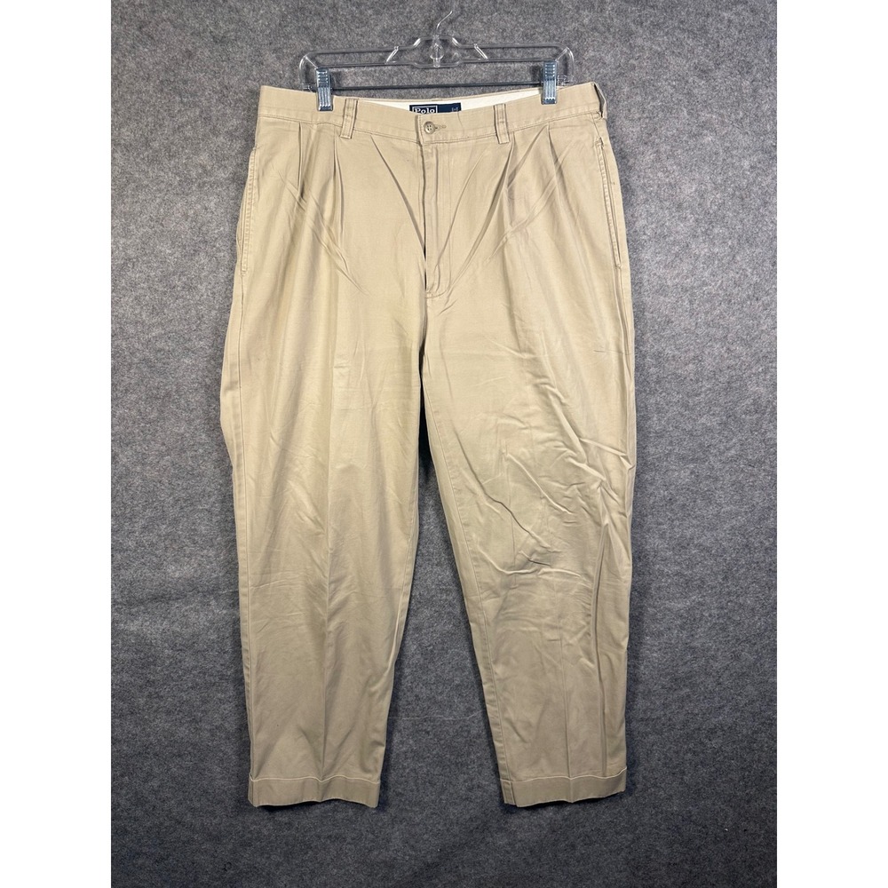 Polo Ralph Lauren Hammond Pant Mens 34x32 Khaki Tan Pleated Cuffed Chinos Cotton